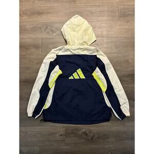 Vintage Adidas Windbreaker Jacket White Blue M Hooded Adult Zip Pullover 90s